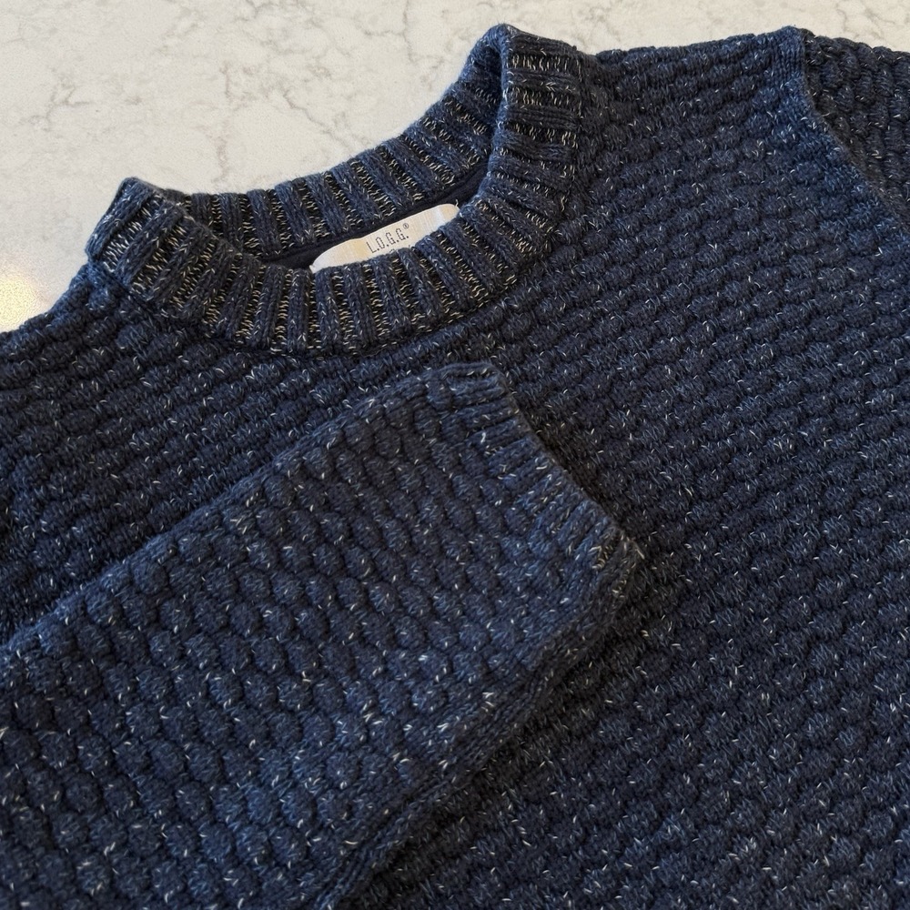 H&M L.O.G.G. Chunky Knit Crewneck Sweater Marled Navy 100% Cotton